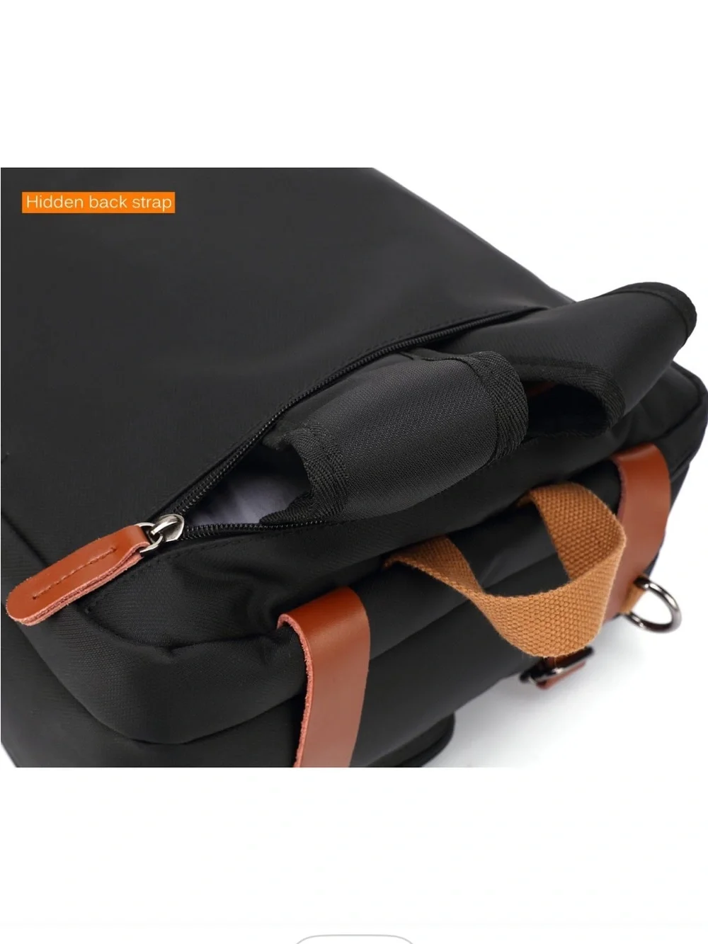 Convertible Black Briefcase Messenger Bag w/ Tan Accents hidden backpack straps